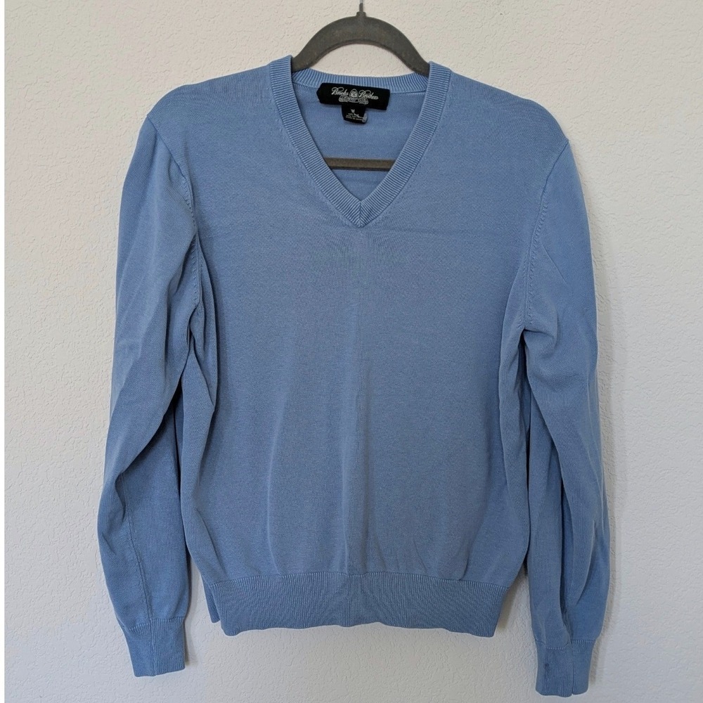 Brooks Brothers Country Club V-Neck Sweater Women Medium Blue Silk Cotton Knit